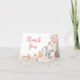 Carte pliée Baby shower fille éléphant Boho rose