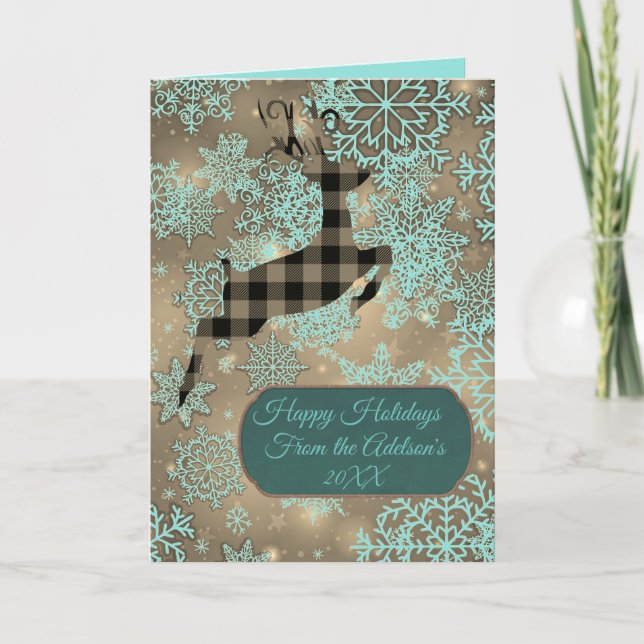 Carte pliée Buffalo Plaid Reindeer Snowflakes (Devant)