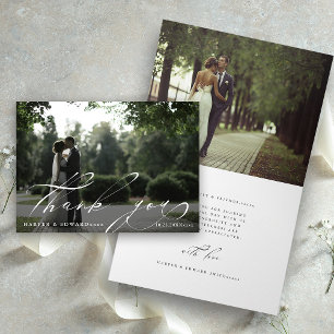 Carte pliée de Merci Mariage photo Chic Script 2