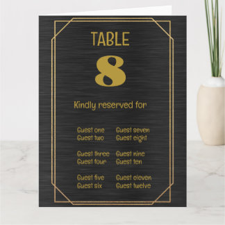 Carte pliée de numéro de table et de nom en Or Noi