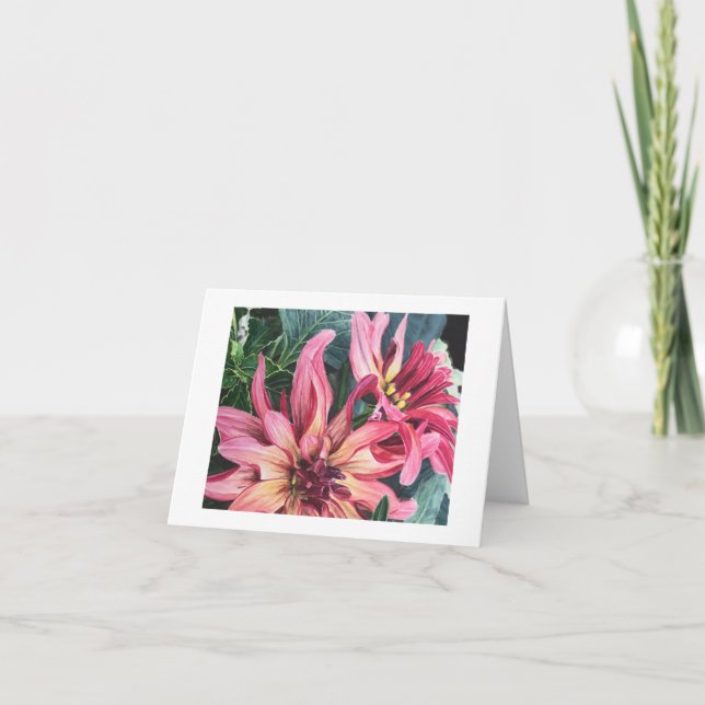 Carte pliée de peinture couleur aquarelle dahlia (Devant)