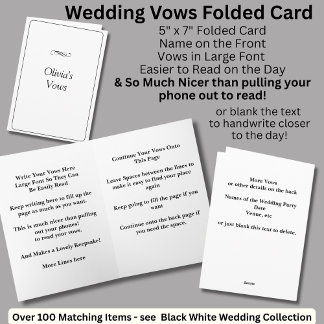 Carte pliée de vœux de mariage Noir Blanc