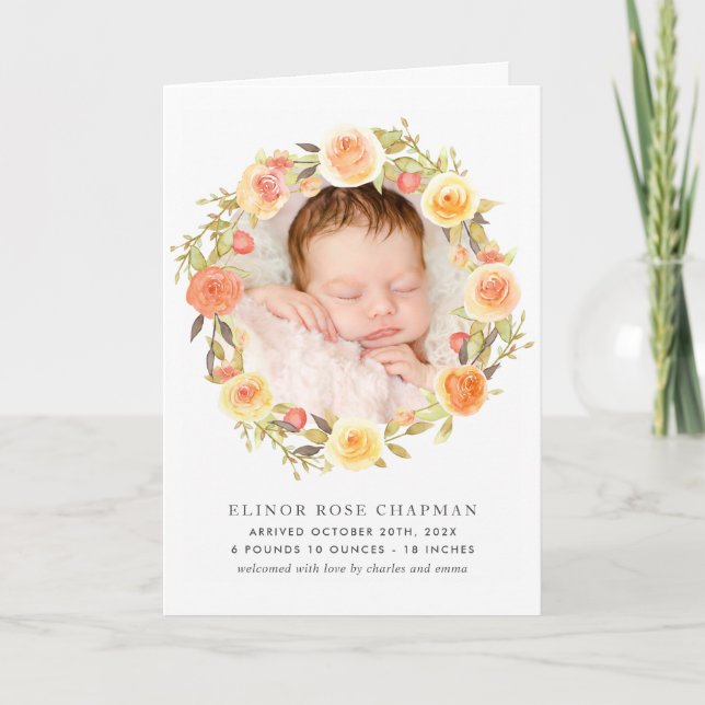 Carte pliée Faire-part de naissance photo florale  (Devant)