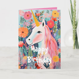 Carte pliée florale à licorne rose en fleurs
