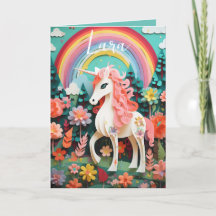 Carte pliée licorne arc-en-ciel magique amusante