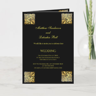 Carte pliée mariage Black Gold avec menu