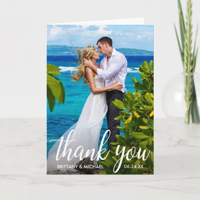 Carte pliée photo de la mariée mariage Merci (Devant)