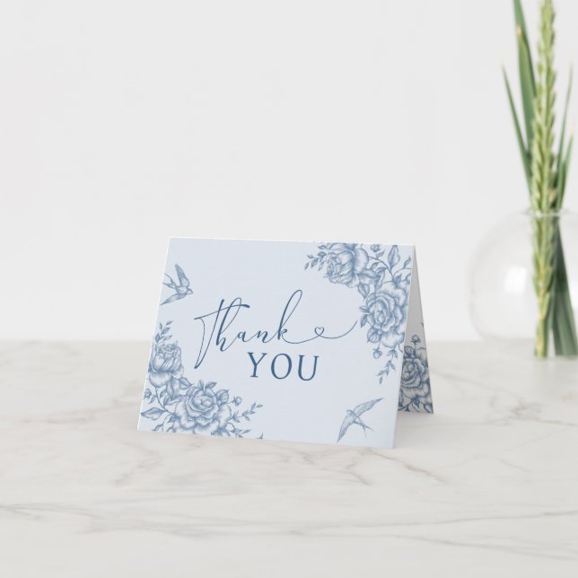 Carte pliée pour mariage Dusty Blue Chinoiserie (Devant)
