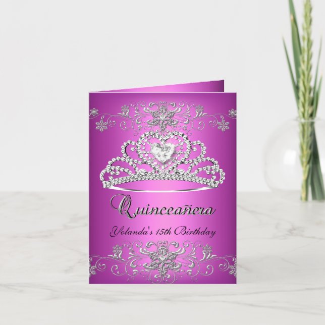 Carte pliée Quinceanera Parties scintillant rose T (Devant)