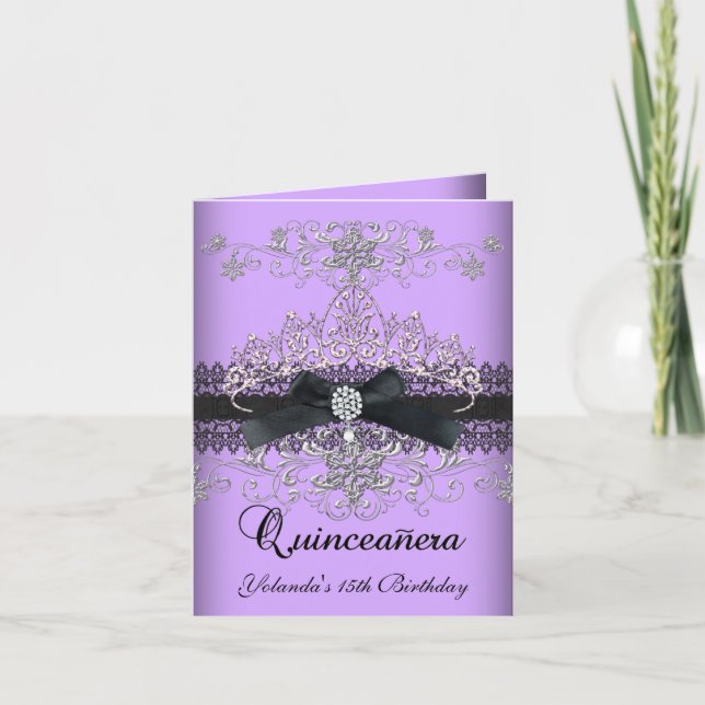 Carte pliée Quinceanera Parties scintillant violet (Devant)