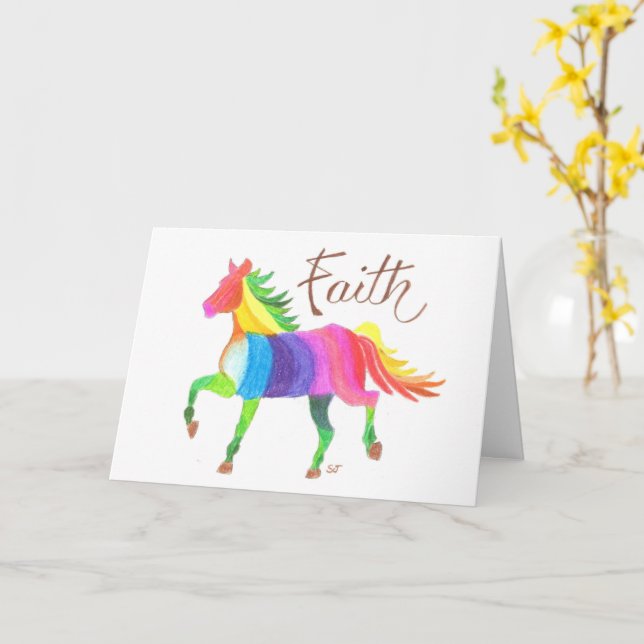 Carte pliée Rainbow Faith Horse Par Sherry Jarvis (Fleur jaune)