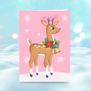 Carte pliée Roudolph Reindeer pour Noël rose