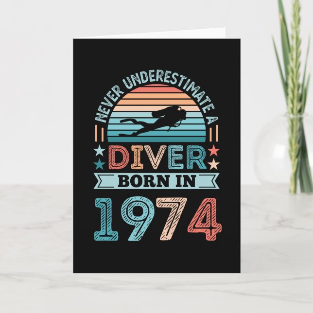 Carte Plongeur né 1974 50e Anniversaire Diving Gift Fan (Devant)