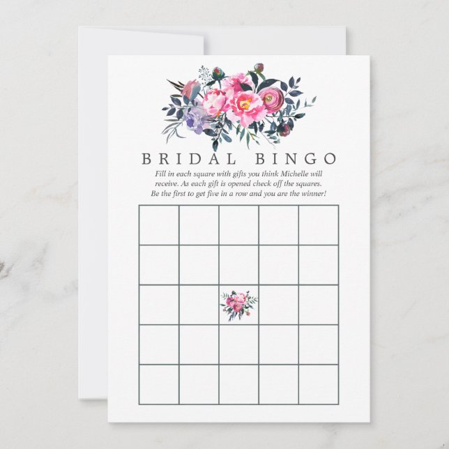Carte Plum et rose Aquarelle Florale Bingo (Devant)