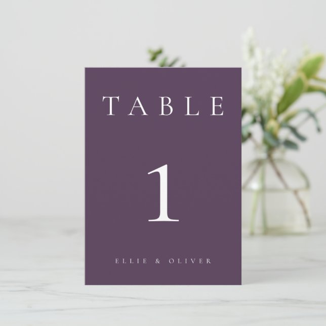 Carte Plum Purple Mariage/Événement III Numéro de tablea (Debout devant)