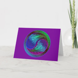 Carte Plume Yin Yang 5 de paon