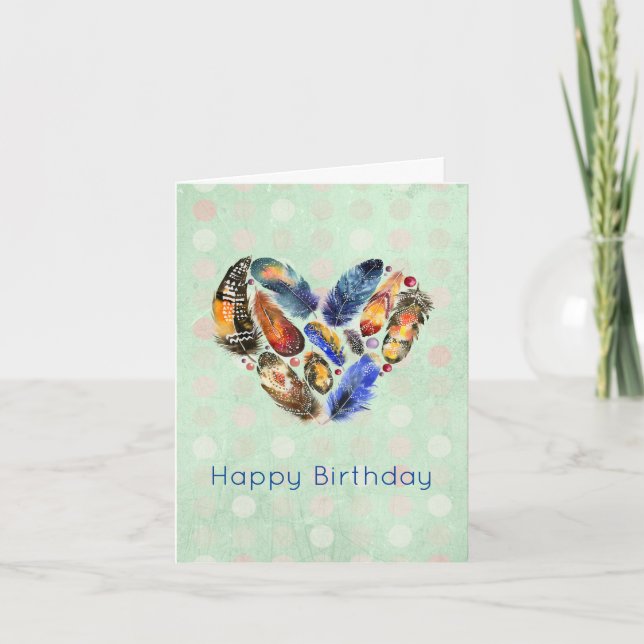 Carte Plumes En Forme De Coeur Joyeux Anniversaire (Devant)