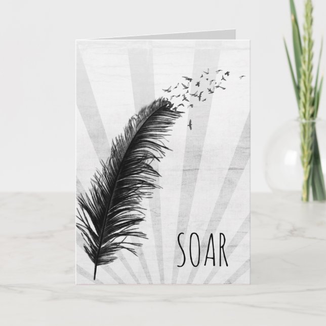 Carte plumes et oiseaux noirs Graduation (Devant)