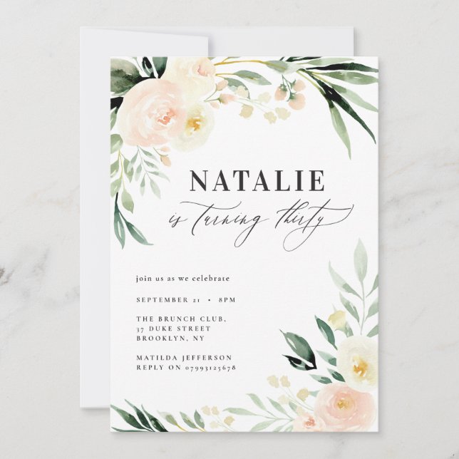 Carte Poche aquarelle florale 30e anniversaire fête (Devant)