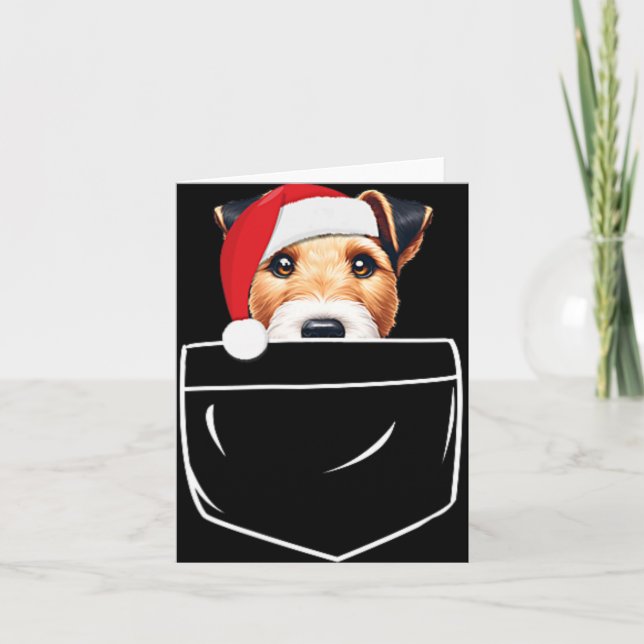Carte Poche de Noël Feu Fox Terrier Chien Santa Hat (Devant)