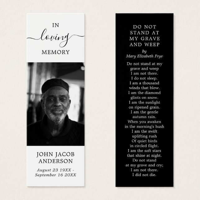 Carte Poem Carte In Love Memory Funeral Card (Devant & derrière)