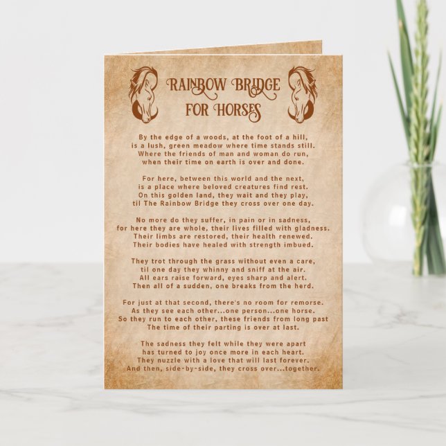 Carte Poem Rainbow Bridge pour les chevaux Sympathie (Devant)