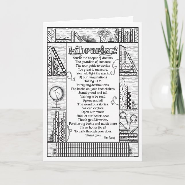 Carte Poème bibliothécaire (colorable) (Devant)