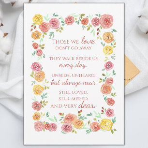 Carte Poème de Sympathie Memorial avec Roses encadrés