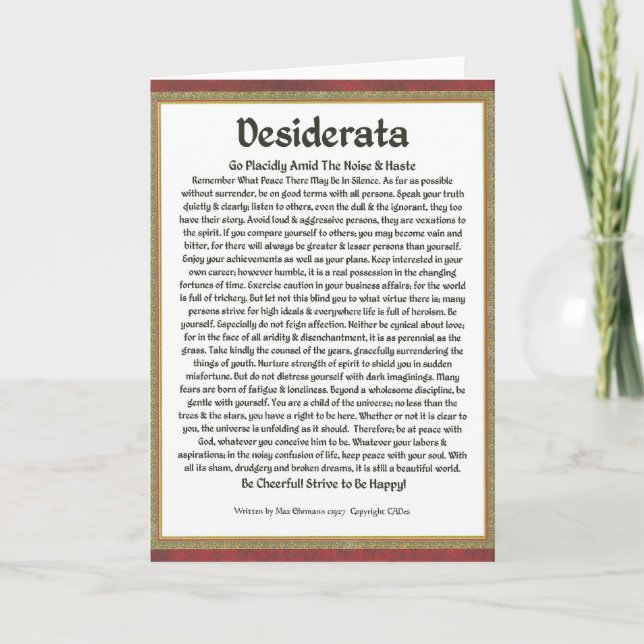 Carte Poème DESIDERATA Max Ehrmann-Calligraphie Médiéval (Devant)