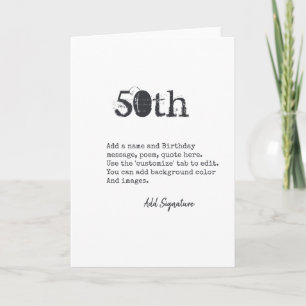 Carte Poème Personnalisé 50ème Anniversaire, Citation, D