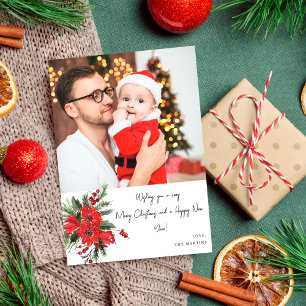 Carte Poinsettia Floral Note Photo Noël ou Fêtes