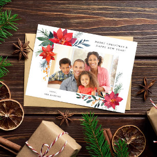 Carte Poinsettia Frame H Photo Holiday Card