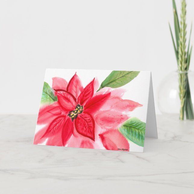 Carte Poinsettia Watercolor (Devant)