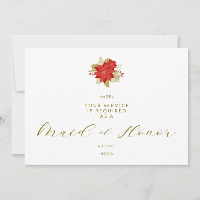 Carte Poinsettias Christmas Will You Be My Maid of Honor (Devant)