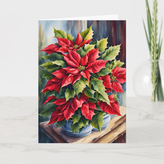 Carte Poinsettias de Noël rouge et vert (Devant)