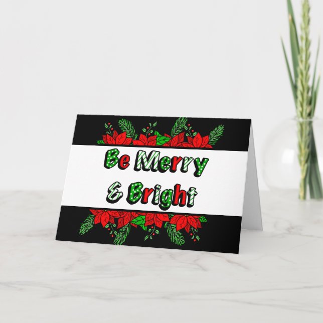 Carte Poinsettias Dessinés à la Main Gais et Lumineux (Devant)