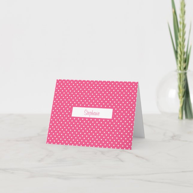 Carte Point rose Polka avec nom (Devant)