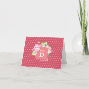 Carte Points rose initiaux monogrammes et corail rose fl