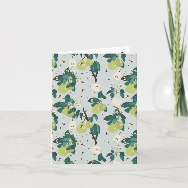 Carte Poires et abeilles dans un jardin botanique fleuri (Devant)