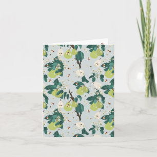 Carte Poires et abeilles dans un jardin botanique fleuri