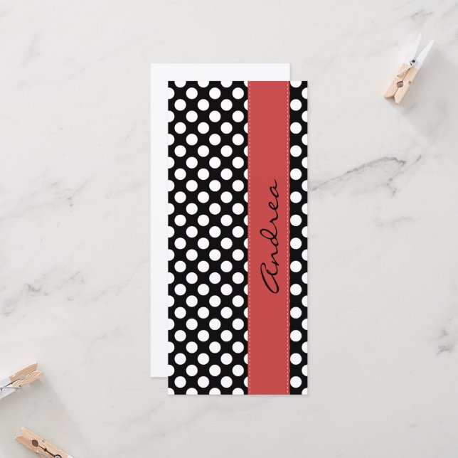 Carte Pois noirs et blancs, pointillés, Votre nom (Devant/Arrière en situation)
