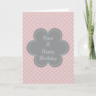 Carte Pois rose Fleur gris d'anniversaire
