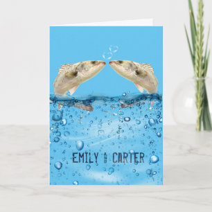 Carte Poisson de mariage dans l'eau avec des bulles de c