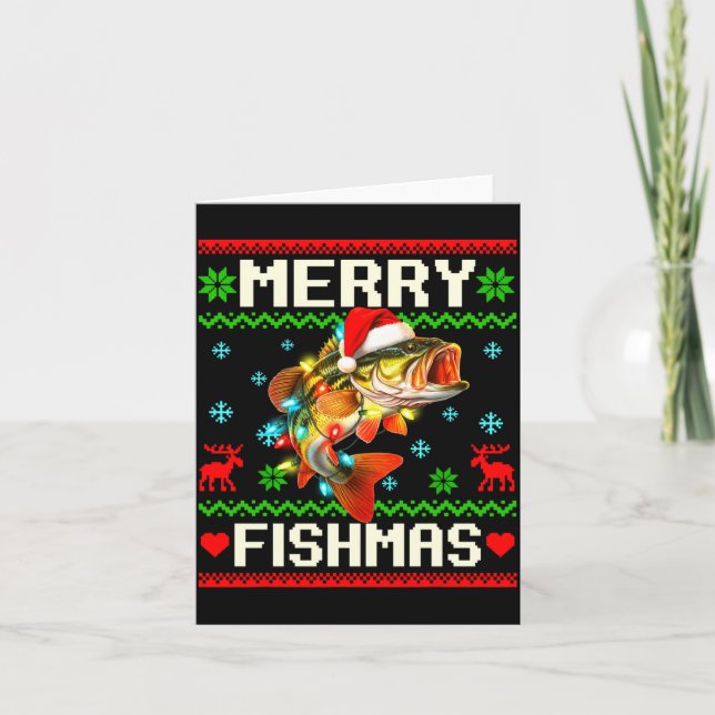 Carte Poisson de pêche B Joyeux Fishmas Pêcheur Noël lai (Devant)