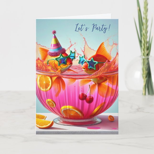 Carte Poisson d'or dans un bol de punch d'anniversaire (Devant)