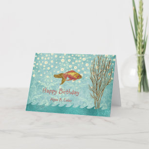 Carte Poisson d'or Turquoise Pearl Confetti algue marine