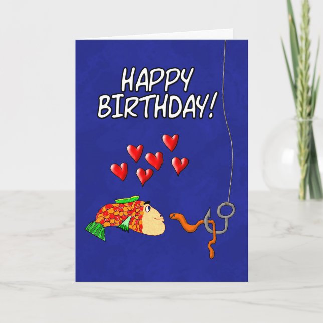 Carte Poisson et appât d'anniversaire heureux et humoris (Devant)