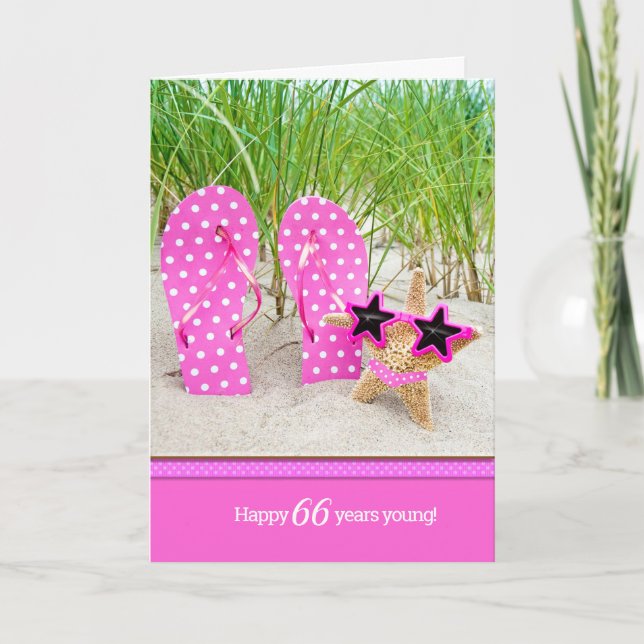 Carte Poisson étoilé et tongs roses pour 66e anniversair (Devant)