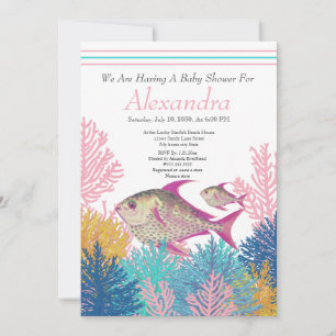 Carte Poisson rose, Baby shower Turquoise d'ahoy de cora
