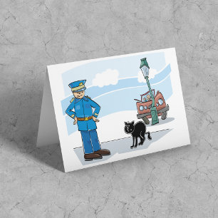 Carte Policier Et Chat Noir